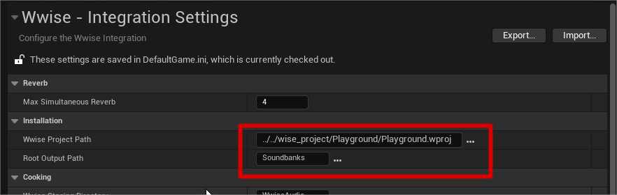 Unreal Project Settings - Wwise